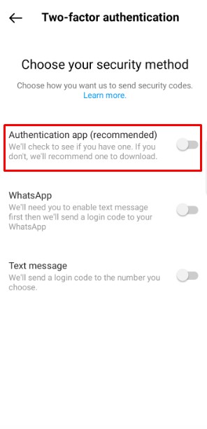 Choose " Authentication app(recommended)" option