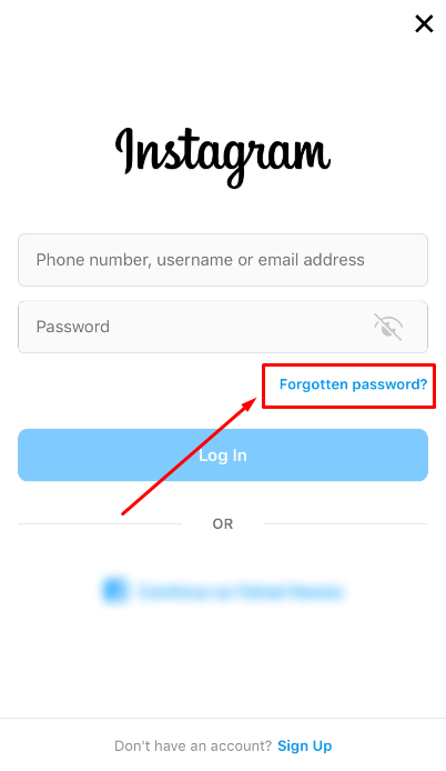 Tap on Forgotten Password Link